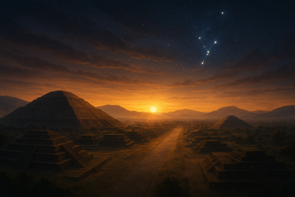 Descubre Teotihuacán, la ciudad abandonada por siglos que los aztecas encontraron. Pirámides alineadas con solsticios y constelaciones, legado de una civilización avanzada global.